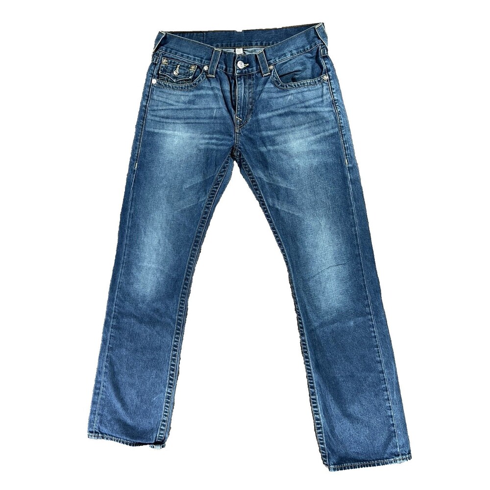 True Religion Men's Blue Jeans Straight Two Tone 34x35